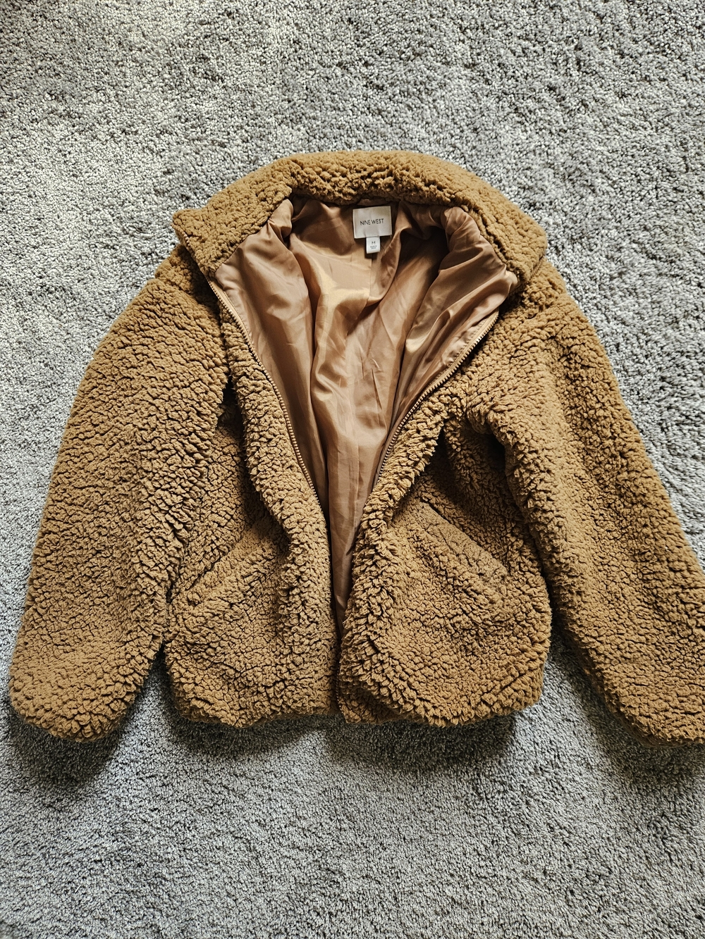 Nine West Teddy Fleece Jacket in Camel Brown Medium